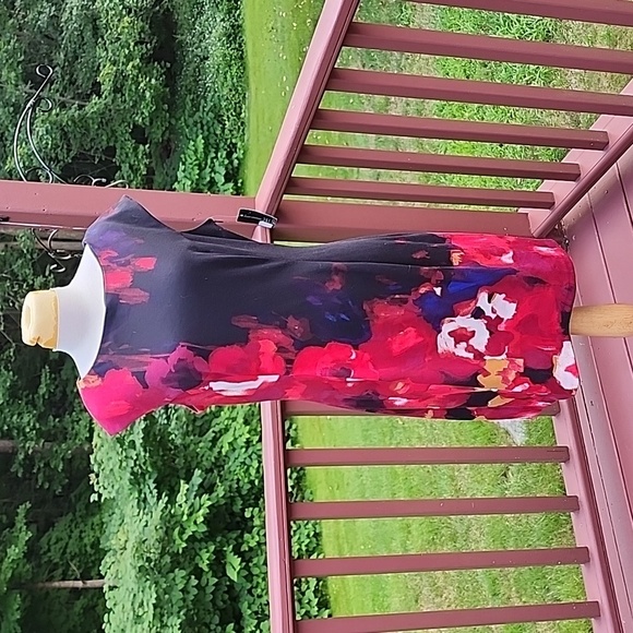 New! INC SZ 14, black red floral dress. - Picture 1 of 7